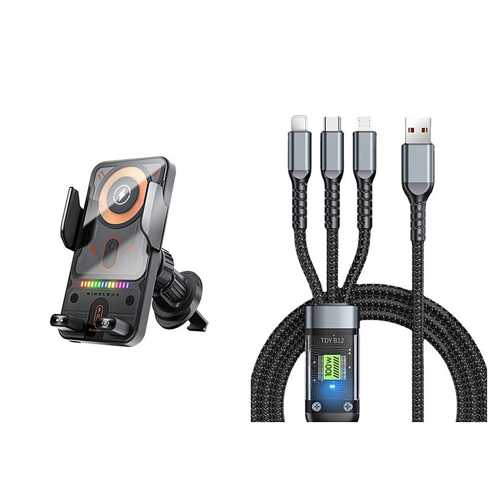 2-in-1 Auto-Rotate Car Phone Holder with Wireless Charging Function