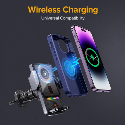 2-in-1 Auto-Rotate Car Phone Holder with Wireless Charging Function