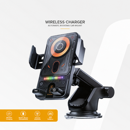 2-in-1 Auto-Rotate Car Phone Holder with Wireless Charging Function