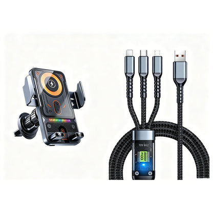 2-in-1 Auto-Rotate Car Phone Holder with Wireless Charging Function