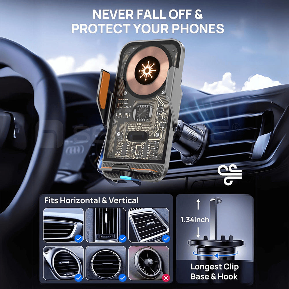 2-in-1 Auto-Rotate Car Phone Holder with Wireless Charging Function