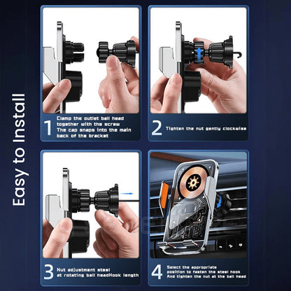 2-in-1 Auto-Rotate Car Phone Holder with Wireless Charging Function